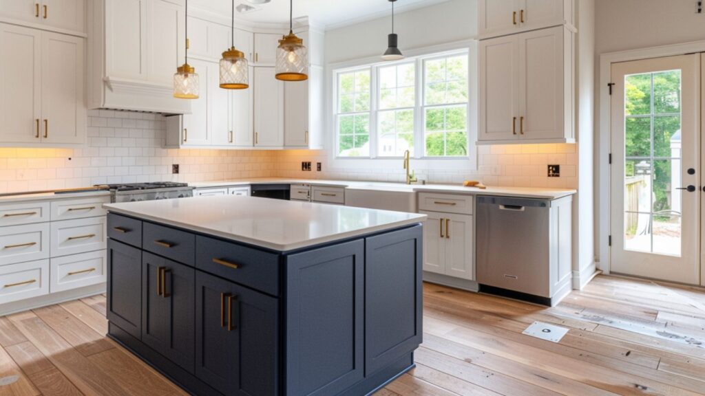 kitchen cabinets in Maryland home freshly painted