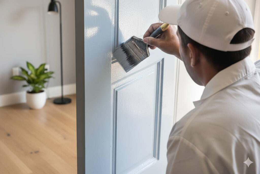man painting door in residential home