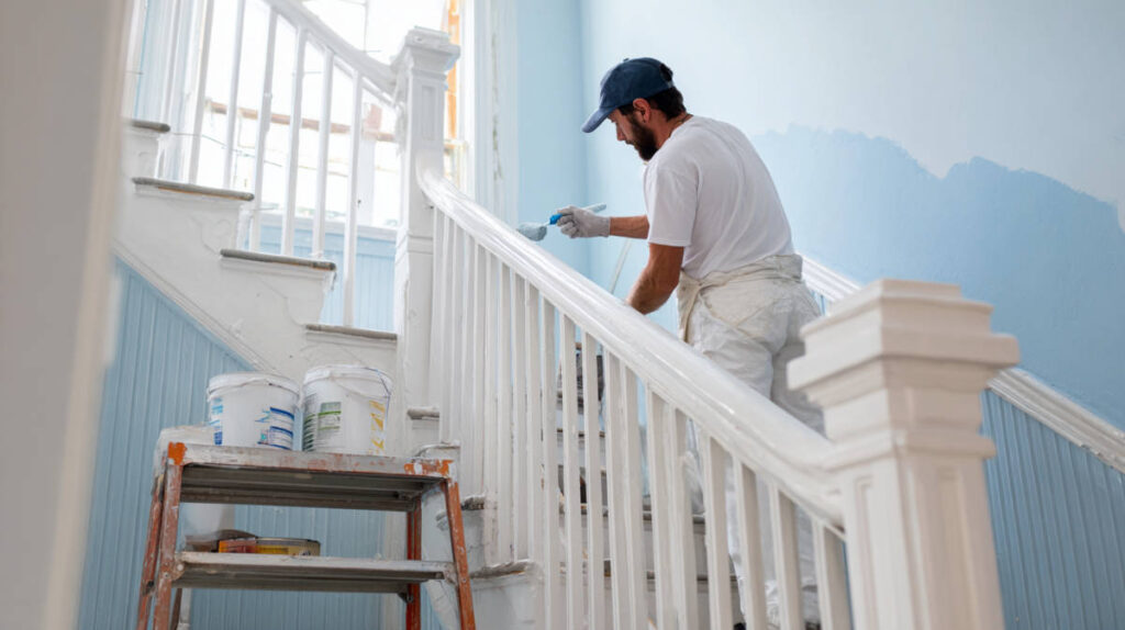 painter working in a stairwell